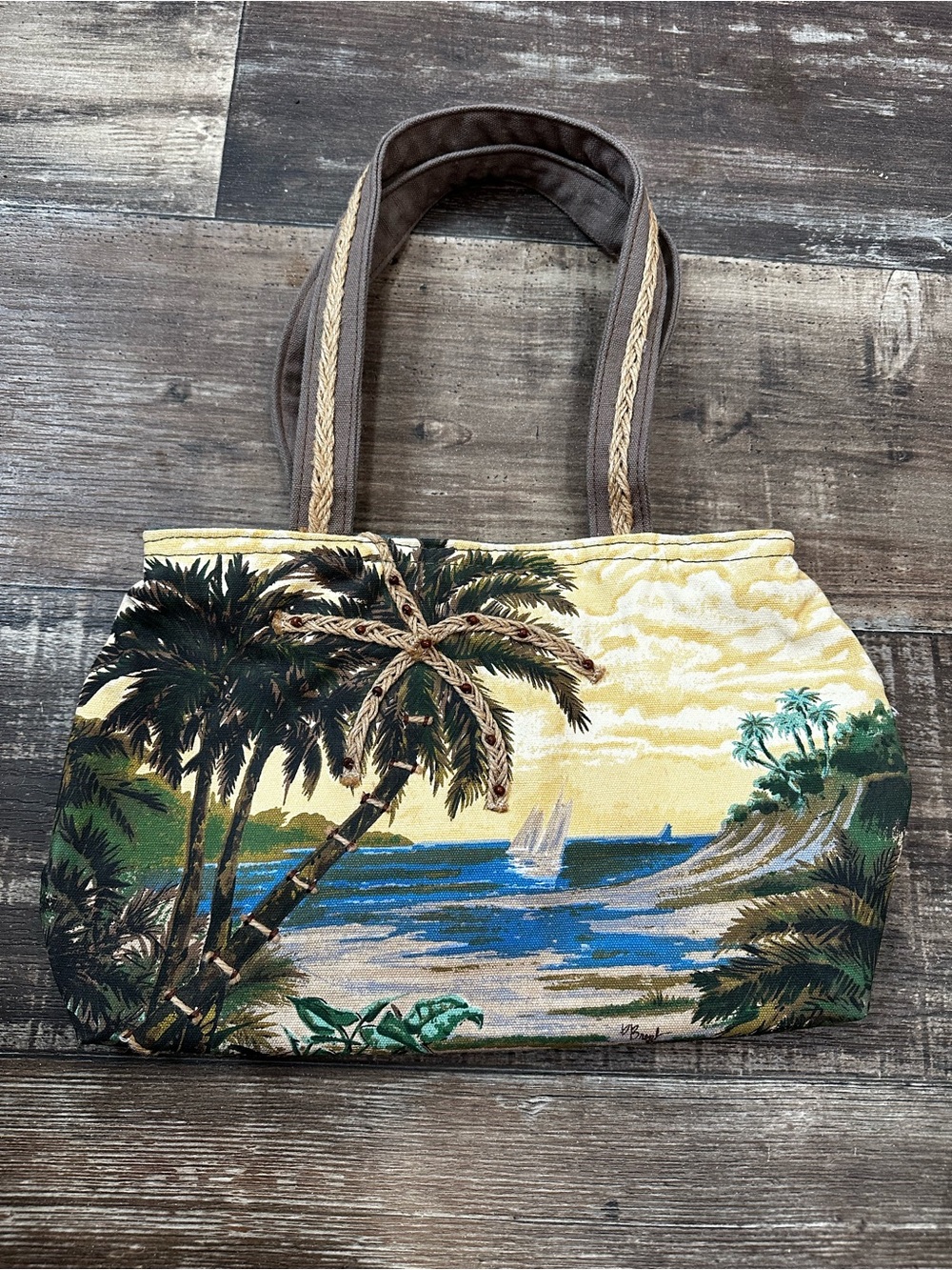 Vintage Paul Brent Tropical Palm Canvas Tote Bag